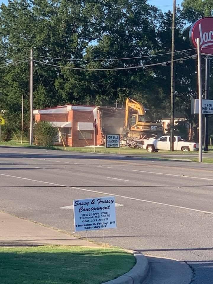 WERH building being demolished, with equipment clearing the site